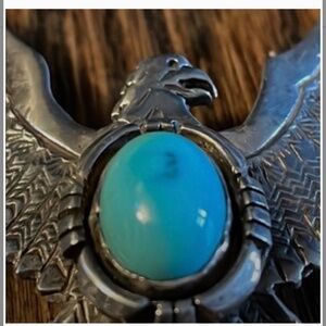 Western wear American native Indian Eagle Silver &Turq Pendant Rare!!
